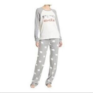 Cozy Zoe Bearly Awake Printed Pajama Set Long Sleeve Top & Pants Size M/L Lounge